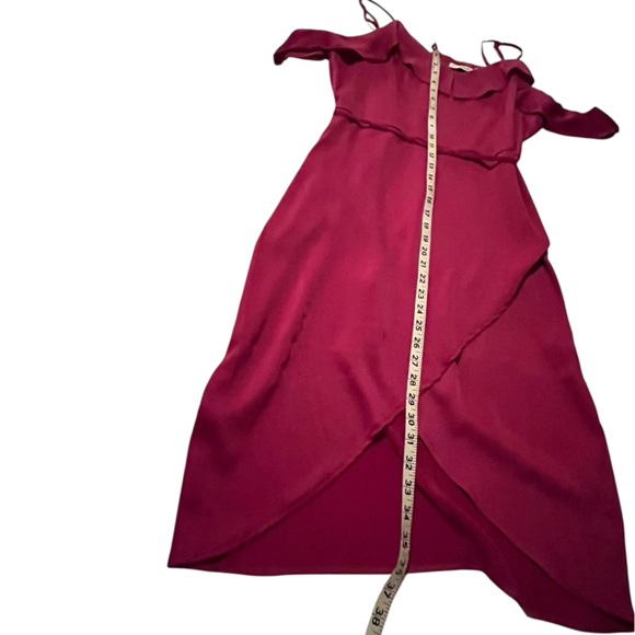 JustFab size 14 pink silky faux wrap dress perfect for wedding cold shoulder - Picture 12 of 14